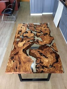 Modern Live Edge Solid Wood Epoxy Dining Table <b>Blue</b> Resin <b>Top</b> Durable Handmade Construction Premium Dining Room Furniture Entry - Product Image 5