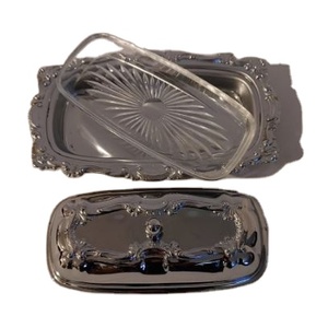 ภาชนะใส่เนยสแตนเลสสตีลแบบคลาสสิกเหมาะสำหรับวางบนโต๊ะในบ้านและในครัวจานและจานเนยเครื่องเงินโลหะ - Product Image 1