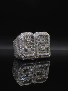 Luxury Moissanite Cocktail Ring 925 Silver Baguette Cut Pave Setting <b>Number</b> Design Unisex Party Jewelry - Product Image 1