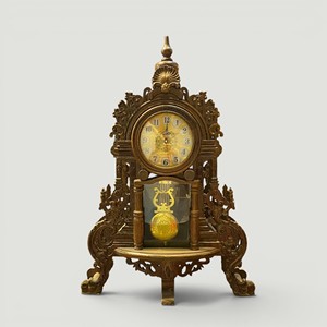 Vintage Brass Art Deco Desk <b>Table</b> Clock with Projection Function Ornate <b>Decorative</b> Mantel Display for Villa Home <b>Decor</b> - Product Image 1