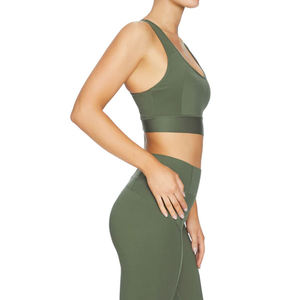 Women's Olive Green Scoop Neck Seamless Crop <b>Top</b> Tank <b>Top</b> Solid Color Yoga Workout Wear Breathable High Waist Leggings Set - Product Image 5