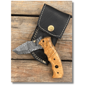 Cuchillo de bolsillo plegable hecho a mano de acero de Damasco con mango de madera de olivo, hoja de punta caída, 8 pulgadas de longitud total, cuchillo profesional. - Product Image 2
