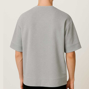 Custom Men Heavyweight Oversized Boxy <b>T</b> <b>Shirt</b> <b>Grey</b> Flare Sleeve Drop Shoulder Cotton Bamboo Fiber Long Solid Anti-shrink Jersey - Product Image 2