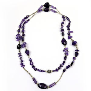 Hecho a mano de moda púrpura amatista piedra preciosa collar con cuentas piedras irregulares accesorio de moda para salidas casuales y fiestas - Product Image 3