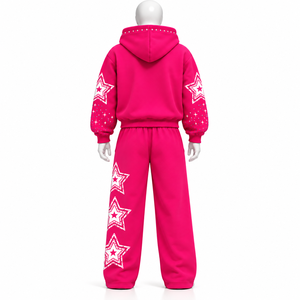 Ensemble survêtement décontracté AMSEC INDUSTRY avec logo personnalisé imprimé, strass, sweat-shirt et pantalon de survêtement surdimensionnés, 100% coton, en vente - Product Image 2