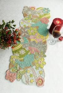 Handmade Luxury Bohemian Fabric Eco-Friendly Table <b>Runner</b> Irregular Shape Floral Design Teal <b>Green</b> Pink Yellow Mats Pads - Product Image 1