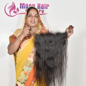 Extensiones de Cabello Humano Liso con Frontal de Encaje HD, Cabello Virgen Remy Negro Natural, Textura Suave y Lisa, Cabello Grueso y Abundante - Product Image 3