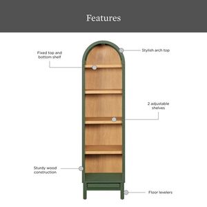 Juliet Narrow Arch <b>Bookcase</b> in Deep Green and Light Honey <b>Solid</b> <b>Wood</b> Space-Saving Home Office Furniture - Product Image 3