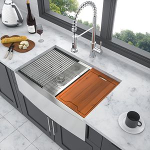 Lavello da cucina da 33 pollici doppia ciotola (50/50) stile fattoria in acciaio inox 16 Gauge piazzale 50/50 anteriore Workstation - Product Image 2