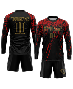 Premium Quality Men's Black Red Long Sleeve Soccer Jersey Sublimated Team Name Custom Moisture Wicking <b>Athletic</b> Fit All Season - Product Image 1