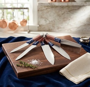 A&M Enterprises Handmade Stainless Steel Kitchen Cutlery <b>Set</b> Flag Pattern Handle Design Straight Edge Damascus Steel <b>Knife</b> <b>Set</b> - Product Image 2