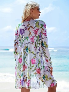 Conjunto de bikini con estampado floral para mujer, cuello halter, pantalones cortos con lazo frontal, traje de baño elástico, ropa de playa, tankinis - Product Image 2