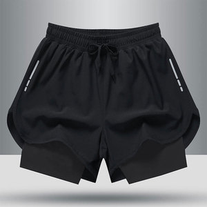 Men's Gray Sport Shorts Black Inner <b>Layer</b> Drawstring Waist Quick Dry Side Stripe Design <b>Mid</b> Rise Knitted Fabric 100% Cotton High - Product Image 3