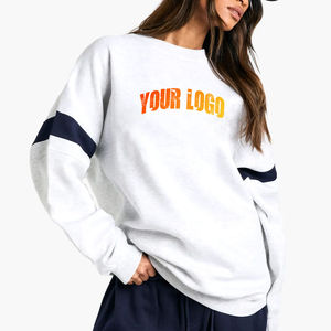 Sweat-shirt à col rond oversize pour femme avec logo personnalisé, color block, manches longues, en mélange de coton et polaire, décontracté, contrasté - Product Image 1