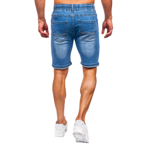 <b>Mens</b> High Elastic Waist Denim Shorts Hip Hop Eco-Friendly Snow Wash <b>Stretch</b> Blue Summer Cotton Jogger Shorts Pockets - Product Image 2
