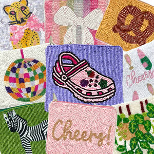 Venta al por mayor personalizado bordado con cuentas monedero conjunto para niñas cebra Cheers iconos hecho a mano cremallera bolsa flor decoración moda - Product Image 1