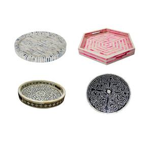 Plateau de service en bois incrusté de os, best-seller, 30x20x5cm, qualité certifiée EPCH, artisanat pour hôtels, restaurants, décoration de cuisine - Product Image 1