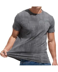 Men's Gray Geometric Print Short Sleeve Casual T-<b>Shirt</b> Breathable Knitted Summer Wear - Product Image 1