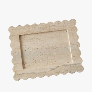 Plateau décoratif en pierre naturelle à bords cannelés, organisateur de luxe pour vanité, support rectangulaire pour bijoux et parfums, décoration de table - Product Image 4