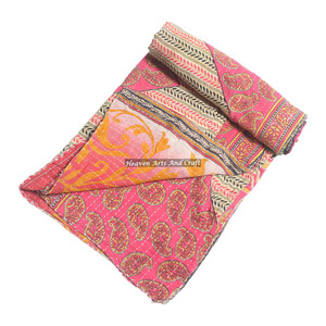 100% Cotton Indian Handmade Vintage Washable <b>Quilt</b> Kantha <b>Throw</b> Gudri Reversible Bedspread Bedding Printed Hand-Stitched Heavy - Product Image 5