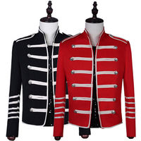 Veste d'été rouge pour homme style hussard, col montant, manches longues, fermeture boutonnée, motif lettres, coupe droite, taille adulte, 100 % coton