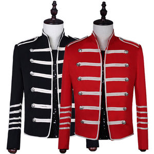 Red <b>Men's</b> Summer Hussar Style <b>Jacket</b> Stand Collar Full Sleeve Button Closure <b>Letter</b> Pattern Regular Fit Adult Size 100% Cotton - Product Image 6