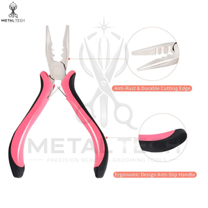 Pince à extensions de cheveux de haute précision, robuste, antidérapante, avec poignée rose et noire en acier inoxydable, personnalisable avec votre logo - Product Image 3