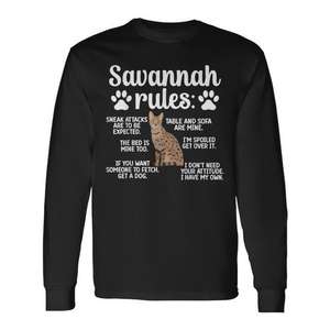 Camiseta de Manga Larga Savannah Cat Rules, Cuello Redondo, Unisex para Adultos, Impresión Digital, Promocional - Product Image 1