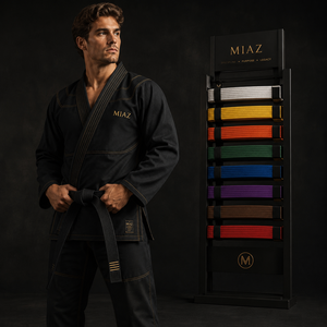 MIAZ Taekwondo Gi Unisex White Cotton Regular Fit with Black Belt <b>Rack</b> Set Custom Printing Breathable Lightweight Durable - Product Image 2
