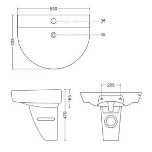 Lavabo de Cerámica Profesional para Colgar en la Pared con Semi Pedestal, Lavabo Colgante de Baño con Acabado Blanco Brillante - Product Image 2