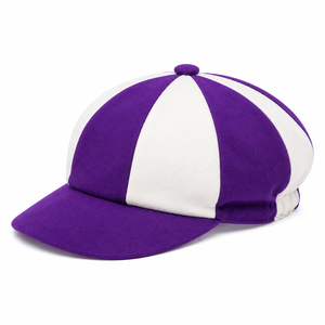 Customized <b>Purple</b> White 8 Panel Adjustable Wool Felt Cricket Cap Vintage Baggy Soft 3D Embroidery School Uniform Tournament Team - Product Image 1