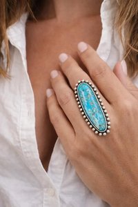 Big Western Gemstone <b>Statement</b> <b>Ring</b> Handmade Cowgirl Style Jewelry Turquoise Fashion <b>Ring</b> for Women - Product Image 2