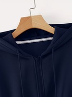 Sweat-shirt à capuche zippé personnalisé pour femme, manches longues, couleur unie, décontracté, anti-boulochage, coupe régulière, en tissu tricoté