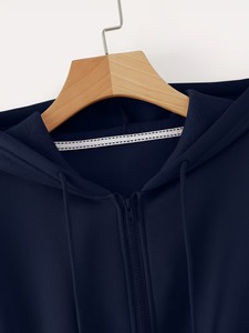 Sudadera con capucha y cremallera para mujer, personalizada con estampado, manga larga, color liso, informal, corta, antipilling, de tejido de punto de ajuste regular - Product Image 4