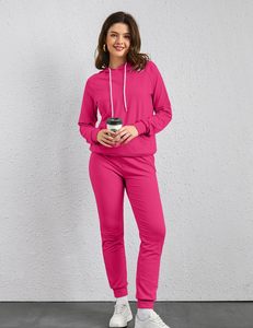 Ensemble de survêtement rose à capuche pour femme, manches longues, couleur unie, sweat-shirt et pantalon décontractés avec poches latérales, polyester respirant - Product Image 2