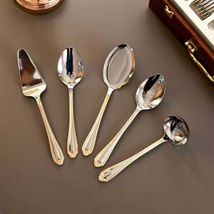 Cuillère de service moderne en acier inoxydable plaqué argent, à long manche, épaisseur 3 mm, résistante au lave-vaisselle, idéale pour les fêtes de mariage - Product Image 4