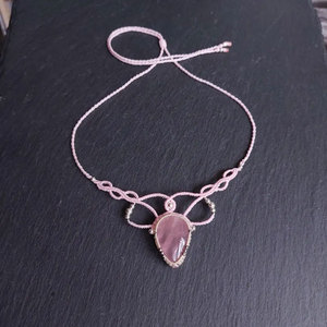 Collar Colgante de Macramé Gris Hecho a Mano con Turquesa, Ajustable, Estilo Boho, Joyería Étnica con Piedras Preciosas Curativas - Product Image 3