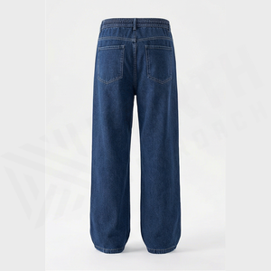 Pantalon en jean ample pour homme, taille haute, coupe décontractée, en coton, style automne, couleur unie, bleu - Product Image 2