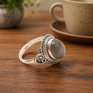 Natural Oval Labradorite Gemstone Bezel Set Inlay Gold Plated Sterling <b>Silver</b> Vintage Boho <b>Statement</b> <b>Ring</b> Handmade Rose Gold - Product Image 5