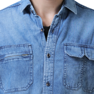 Chemise en jean confortable pour homme, tissu en jean personnalisable, vente en gros de coton - Product Image 4