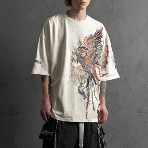 เสื้อยืดดีไซน์พิเศษ แต่งขอบดิบ สไตล์วินเทจ สตรีทแวร์ ตัดต่อผ้าแบบพิเศษ ระบายอากาศได้ดี ผ้าฝ้ายเนื้อหนา ใส่ได้ทั้งชายและหญิง ทรงโอเวอร์ไซส์ สำหรับฤดูร้อน - Product Image 2