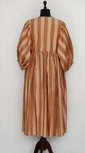 Vestido midi a rayas |   Gasa de Algodón con Estampado a Mano, Estilo Bohemio - Product Image 6