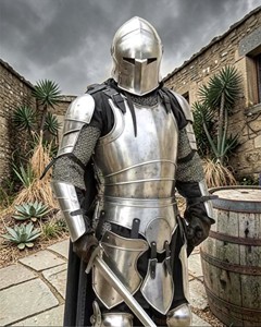 Armadura medieval de la mejor calidad, tipo Sugarloaf, en acero dulce de calibre 18, con acabado pulido, tamaño completo, aproximadamente 7 pies, con acabado pulido. - Product Image 4