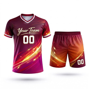Conjunto de Camiseta de Fútbol Azul y Morado Personalizada, Sublimada, Cuello en V, Manga Corta, Poliéster que Absorbe la Humedad, Uniforme Deportivo Unisex para Adultos - Product Image 2