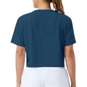 Premium Quality Navy Blue Relaxed Women Yoga Crop Tops Cotton Blend Air Flow Moisture Control Fitness Yoga Tops - Product Image 2