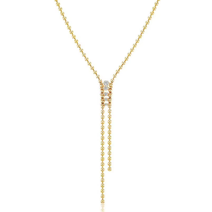 สร้อยคอทองคำ 14K สีโรสโกลด์ ประดับลูกปัดทรงกลม ดีไซน์ Y-Drop Lariat พร้อมพู่ห้อย สร้อยคอแฟชั่นสำหรับผู้หญิง - Product Image 2