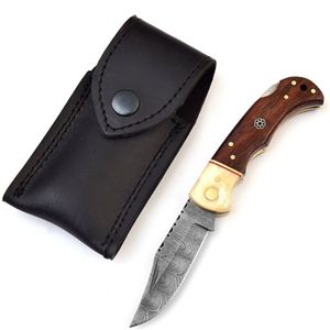 Cuchillos Plegables Clásicos Hechos a Mano con Hoja de Patrón Damasco, Mango Ergonómico, Empuñadura de Metal Pulido, Herramienta de Bolsillo Compacta para Camping - Product Image 1