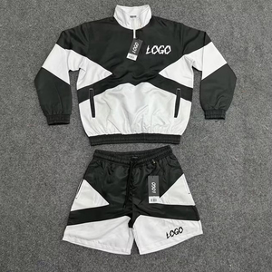 Ensemble de survêtement pour homme personnalisé en deux pièces, coupe-vent léger en nylon et polyester, veste zippée, short de jogging, patchwork brodé - Product Image 5