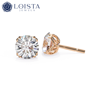 LOISTA ต่างหูเพชรโรสโกลด์ทรงกลมเพชรธรรมชาติทรงกลมเจียระไนแบบบริลเลียนท์เครื่องประดับหมั้นสุดคลาสสิกสำหรับผู้หญิง - Product Image 1