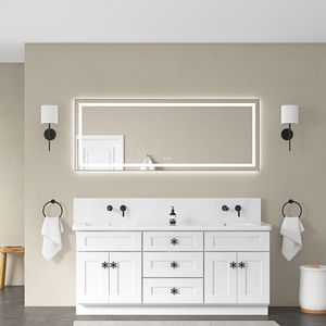 Specchio da Bagno a LED da Parete 72 x 28 Pollici con Cornice in Alluminio, Retroilluminazione e Illuminazione Frontale, Antiappannamento, Memoria 3, Specchio per Vanità - Product Image 2